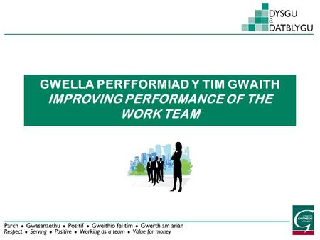 GWELLA PERFFORMIAD Y TIM GWAITH IMPROVING PERFORMANCE OF THE WORK TEAM.