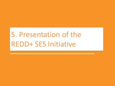 5. Presentación general de la iniciativa REDD+ SES 5. Presentation of the REDD+ SES Initiative.