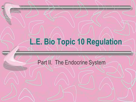 L.E. Bio Topic 10 Regulation Part II. The Endocrine System.