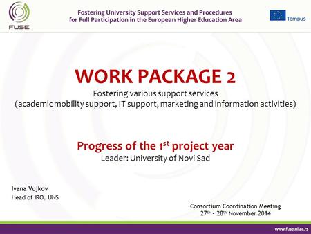 WORK PACKAGE 2 Fostering various support services (academic mobility support, IT support, marketing and information activities) Progress of the 1 st project.
