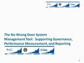 The No Wrong Door System Management Tool: Supporting Governance, Performance Measurement, and Reporting 1.