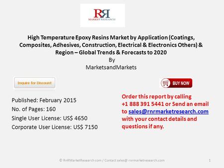 High Temperature Epoxy Resins Market by Application (Coatings, Composites, Adhesives, Construction, Electrical & Electronics Others) & Region – Global.
