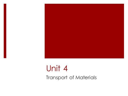 Unit 4 Transport of Materials. Key Questions 1. Why must materials enter and leave cells? 2.What materials need to enter and leave cells? 3.What role.