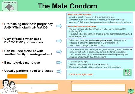 “. Protects against both pregnancy AND STIs including HIV/AIDS You need condom whenever: You are unsure whether he/she or his/her partner has an STI including.