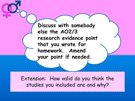 Extension: How valid do you think the studies you included are and why? Discuss with somebody else the AO2/3 research evidence point that you wrote for.