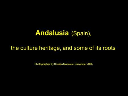 Andalusia (Spain), Photographed by Cristian Madolciu, December 2005 the culture heritage, and some of its roots.