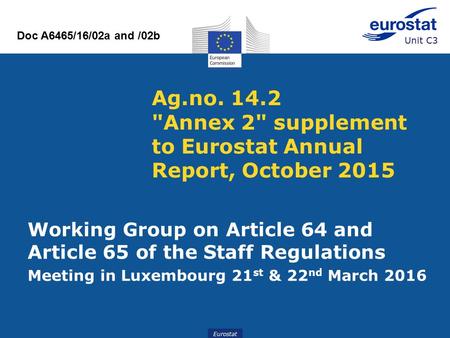 Eurostat Ag.no. 14.2 Annex 2 supplement to Eurostat Annual Report, October 2015 Working Group on Article 64 and Article 65 of the Staff Regulations Meeting.