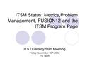 ITSM Status: Metrics,Problem Management, FUSION12 and the ITSM Program Page ITS Quarterly Staff Meeting Friday November 30 th 2012 ITS Team.