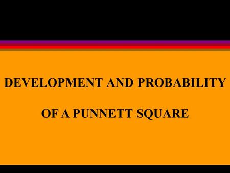 DEVELOPMENT AND PROBABILITY OF A PUNNETT SQUARE. LESSON OBJECTIVES Explain the Mendelian Principles of Dominance, Segregation, and Independent Assortment.