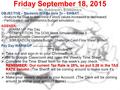 Friday September 18, 2015 Mr. Goblirsch – Economics OBJECTIVE – Students Will Be Able To – SWBAT: - Analyze the Dow to determine if stock values increased.