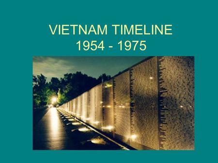 VIETNAM TIMELINE 1954 - 1975. 1954 French defeat at Dien Bien Phu Signing of Geneva Accords – officially ended war between French and Vietnam US support.