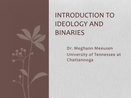 Dr. Meghann Meeusen University of Tennessee at Chattanooga INTRODUCTION TO IDEOLOGY AND BINARIES.