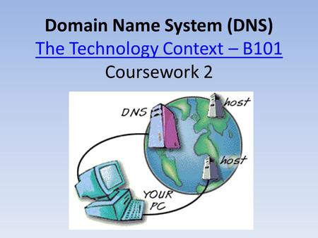 Domain Name System (DNS) The Technology Context – B101 Coursework 2 The Technology Context – B101.