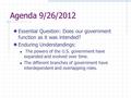 Agenda 9/26/2012 Essential Question: Does our government function as it was intended? Enduring Understandings: The powers of the U.S. government have expanded.