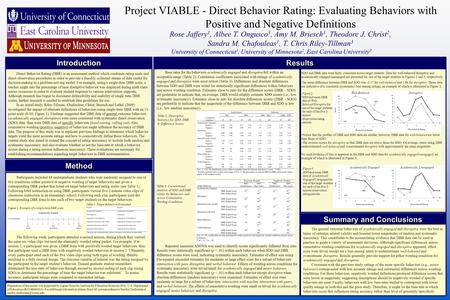 Project VIABLE - Direct Behavior Rating: Evaluating Behaviors with Positive and Negative Definitions Rose Jaffery 1, Albee T. Ongusco 3, Amy M. Briesch.