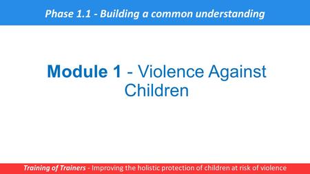Module 1 - Violence Against Children Training of Trainers - Improving the holistic protection of children at risk of violence 1 Phase 1.1 - Building a.
