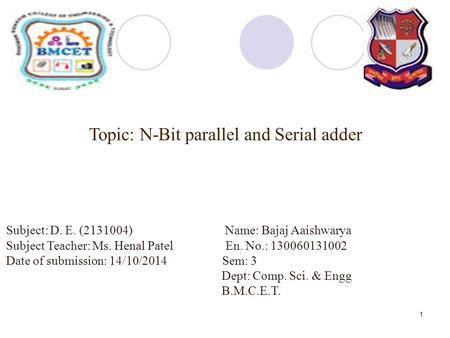 Topic: N-Bit parallel and Serial adder