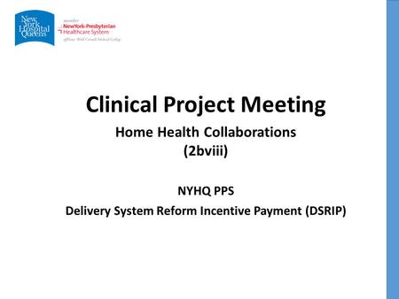 Clinical Project Meeting NYHQ PPS Delivery System Reform Incentive Payment (DSRIP) Home Health Collaborations (2bviii)