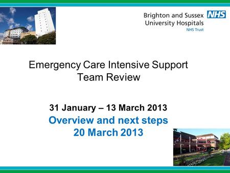 Emergency Care Intensive Support Team Review 31 January – 13 March 2013 Overview and next steps 20 March 2013.