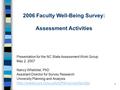 1 2006 Faculty Well-Being Survey: Assessment Activities Presentation for the NC State Assessment Work Group May 2, 2007 Nancy Whelchel, PhD Assistant Director.