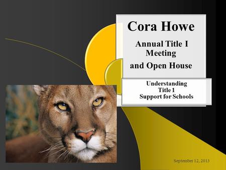 Cora Howe Annual Title I Meeting and Open House Understanding Title 1 Support for Schools September 12, 2013.