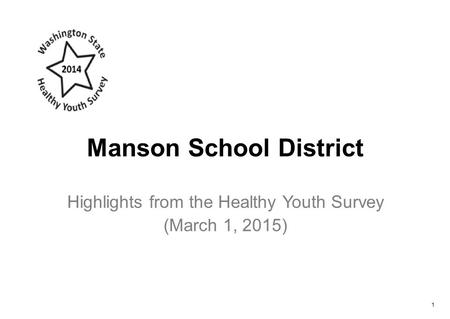Manson School District Highlights from the Healthy Youth Survey (March 1, 2015) 1.