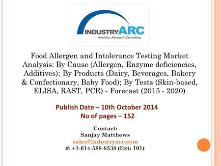 Food Allergen and Intolerance Testing Market Analysis: By Cause (Allergen, Enzyme deficiencies, Additives); By Products (Dairy, Beverages, Bakery & Confectionary,