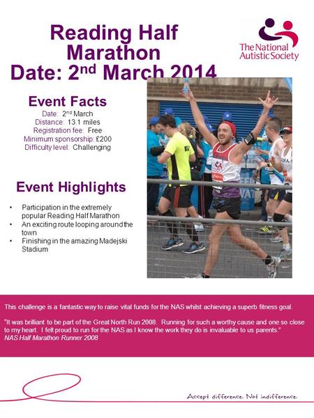 Reading Half Marathon Date: 2 nd March 2014 Loop Event Facts Date: 2 nd March Distance: 13.1 miles Registration fee: Free Minimum sponsorship: £200 Difficulty.