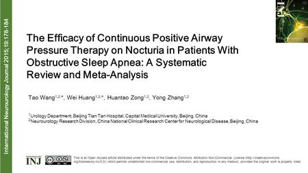 Interna tional Neurourology Journal 2015;19:178-184 The Efficacy of Continuous Positive Airway Pressure Therapy on Nocturia in Patients With Obstructive.