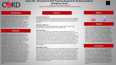 Methods Introduction Results Conclusions Figures Quick Hits - Structured On-Shift Teaching Designed for the Busy Academic Emergency Center It can be difficult.