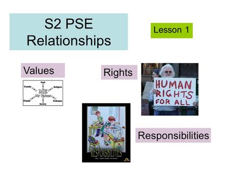 S2 PSE Relationships Lesson 1 Values Rights Responsibilities.