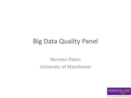 Big Data Quality Panel Norman Paton University of Manchester.