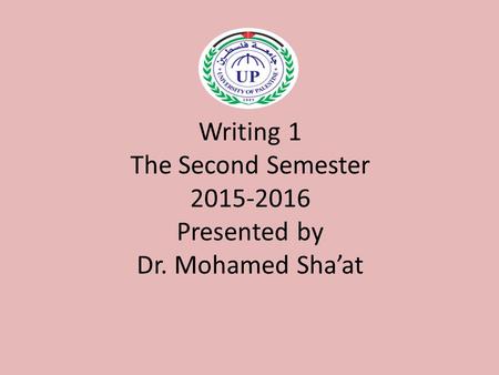 Writing 1 The Second Semester 2015-2016 Presented by Dr. Mohamed Sha’at.