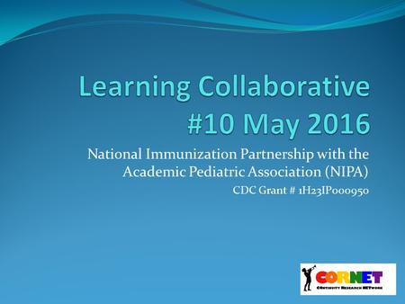 National Immunization Partnership with the Academic Pediatric Association (NIPA) CDC Grant # 1H23IP000950.