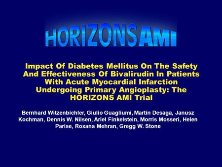 Impact Of Diabetes Mellitus On The Safety And Effectiveness Of Bivalirudin In Patients With Acute Myocardial Infarction Undergoing Primary Angioplasty: