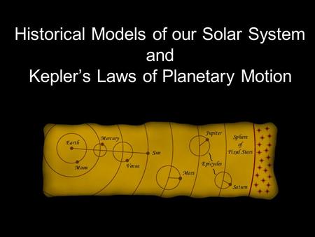 Historical Models of our Solar System and Kepler’s Laws of Planetary Motion.