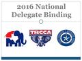 2016 National Delegate Binding. Binding of Delegates At Large Delegates  Bound by the statewide outcome of the March 1 st primary  Selected by National.