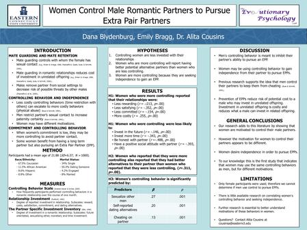 Women Control Male Romantic Partners to Pursue Extra Pair Partners INTRODUCTION MATE GUARDING AND MATE RETENTION Mate guarding controls with whom the female.