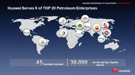 Huawei Serves 9 of TOP 20 Petroleum Enterprises km Oil and Gas Pipeline Served Countries Involved.