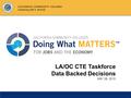 1 LA/OC CTE Taskforce Data Backed Decisions MAY 28, 2015 CALIFORNIA COMMUNITY COLLEGES CHANCELLOR’S OFFICE.