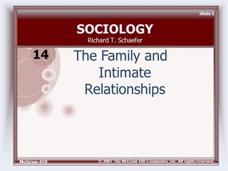 McGraw-Hill © 2007 The McGraw-Hill Companies, Inc. All rights reserved. Slide 1 SOCIOLOGY Richard T. Schaefer The Family and Intimate Relationships 14.