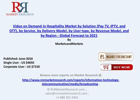 Video on Demand in Hospitality Market by Solution, Service & User Type 
