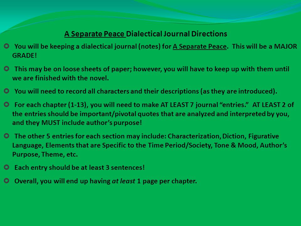 A Separate Peace Dialectical Journal Directions - Ppt Video Online Download