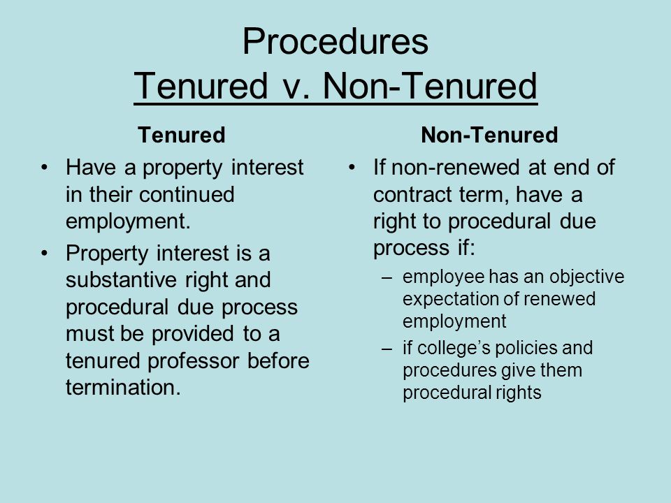 Procedures Tenured v. Non-Tenured Tenured Have a property interest 