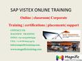 SAP VISTEX ONLINE TRAINING Online | classroom| Corporate Training | certifications | placements| support CONTACT US: MAGNIFIC TRAINING INDIA +91-9052666559.