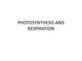 PHOTOSYNTHESIS AND RESPIRATION. A few things to remember: The sun is the main source of energy for all organisms Plants trap the energy of the sun and.