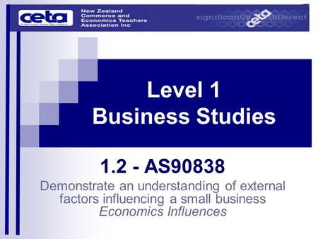 Level 1 Business Studies 1.2 - AS90838 Demonstrate an understanding of external factors influencing a small business Economics Influences.