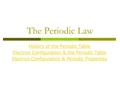 The Periodic Law History of the Periodic Table Electron Configuration & the Periodic Table Electron Configuration & Periodic Properties.