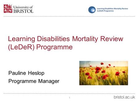 Learning Disabilities Mortality Review (LeDeR) Programme Pauline Heslop Programme Manager 1.