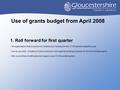 Use of grants budget from April 2008 1. Roll forward for first quarter All organisations that received non-infrastructure funding from the CYPD grants.
